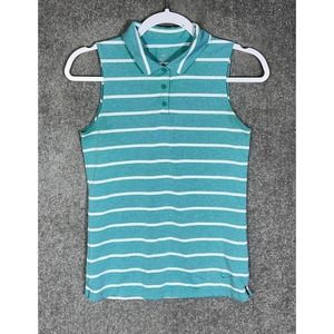 Nike Dri Fit Sleeveless‎ Polo Shirt Womens Size XS Striped Green White Stripes